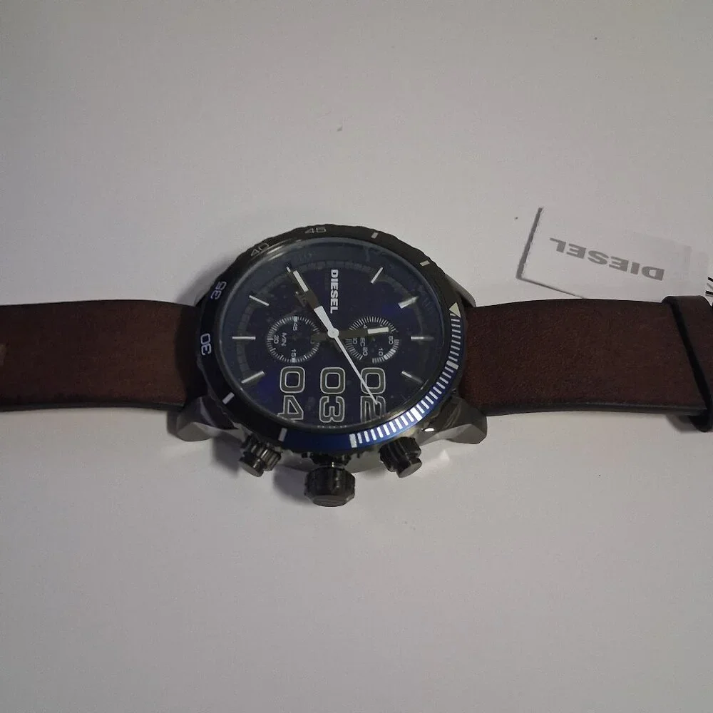 Diesel Men’s Double Down Watch – Brown Leather (DZ4312) New